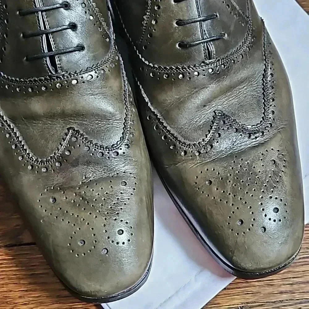 Christian Louboutin Burnished Gray Leather Brogue Size 13 shoe trees & dust bags - Picture 4 of 10